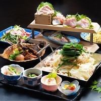 【標準♪】日本名牛內臟火鍋和當地魚類的生魚片拼盤套餐 4,400日圓（含稅）