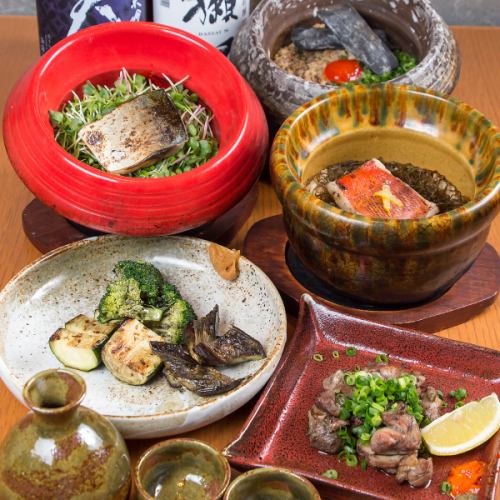 【旬の恵みを炭火で堪能する贅沢コース】焼き野菜と焼き鳥や精米したての土鍋めし付き◎
