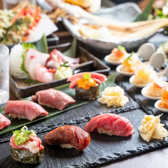 『まるまる堪能コース』肉寿司&刺盛り含12品 3時間飲み放題付 5000円⇒4500円