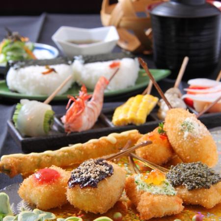[If you want to enjoy Kushiage easily♪] ``Ichizen Course'' includes 10 types of skewers, a small side dish, and a meal for 3,080 yen (tax included)