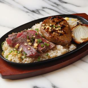 鉄板BBQ「ビーフ＆ハンバーグ」(ガーリックライス付き）