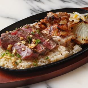 鉄板BBQ「ビーフ＆チキン」(ガーリックライス付き）