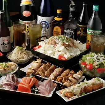 【2.5H生ビール付飲み放題】ポテカラや串焼き、本日の地鶏と野菜の鉄板焼きコース☆5000円(税込)