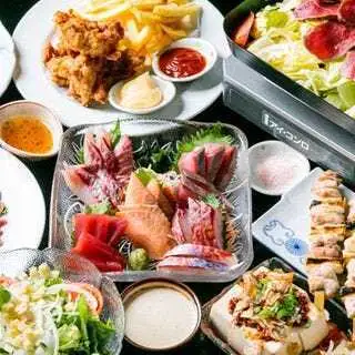 【2.5H生ビール付飲み放題】お刺身5点盛りや豚肩ロースと野菜の鉄板焼きなど堪能☆5,500円(税込)