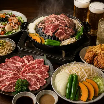 【2.5H生ビール付飲み放題】海鮮サラダや刺身盛合せも!大人気ジンギスカンコース☆6500円(税込)
