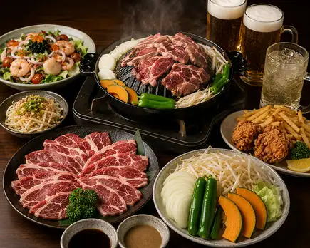 【2.5H生ビール付飲み放題】海鮮サラダや刺身盛合せも!大人気ジンギスカンコース☆6500円(税込)