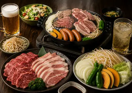 【2.5H生ビール付飲放題】夏におすすめ屋内BBQ!大満足の品数を楽しめるBBQコース☆6000円(税込)