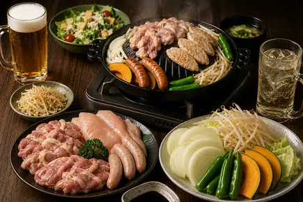 【2.5H生ビール付飲み放題】夏におすすめ!お刺身3点盛なども楽しめる鶏焼肉コース☆5000円(税込)