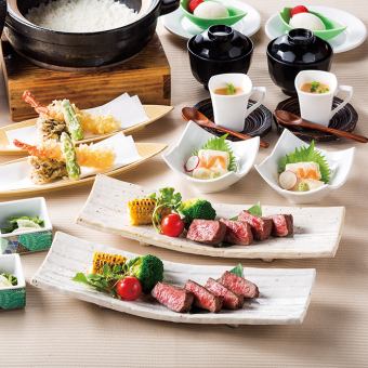 【九】可以享用金枪鱼生鱼片、炸河豚、牛排的晚餐6,500日元2.5小时含无限畅饮。