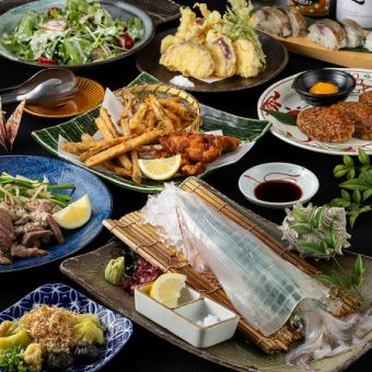 秋日盛宴【月見】鮮魷魚、蔥鹽牛舌、月見肉丸、炙烤鯖魚壽司捲等（含120分鐘無限暢飲）