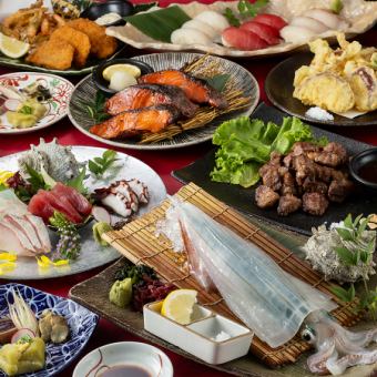 秋宴【銀杏】活魷魚、精選生魚片、肋肚、天婦羅、壽司等（含120分鐘無限暢飲）