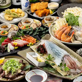 冬宴会【六(ろく)】活イカや海鮮ちゃんこ、厳選刺身や厚切牛タン、アンコウ《120分飲み放題付》