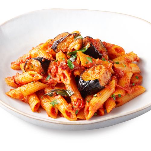 Deep fried eggplant penne all'arrabiata