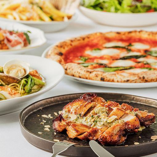 《2H 음료 무제한 첨부》 살바토레 플랜★메인은 치킨 소테, 가마구이 피자 등 전 11품