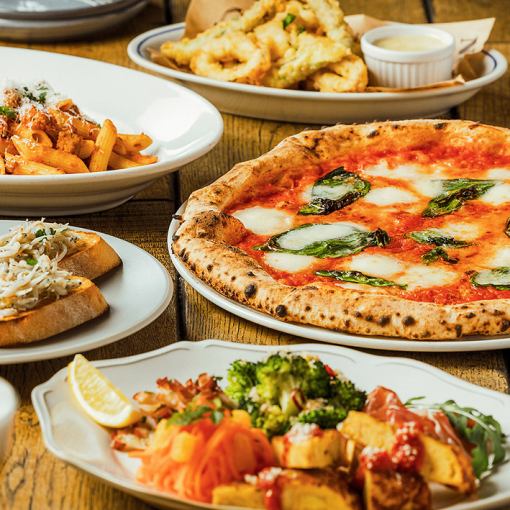 《2H飲み放題付》カジュアルプラン★人気No.1ピッツァ、前菜5種、パスタ等全5皿9品