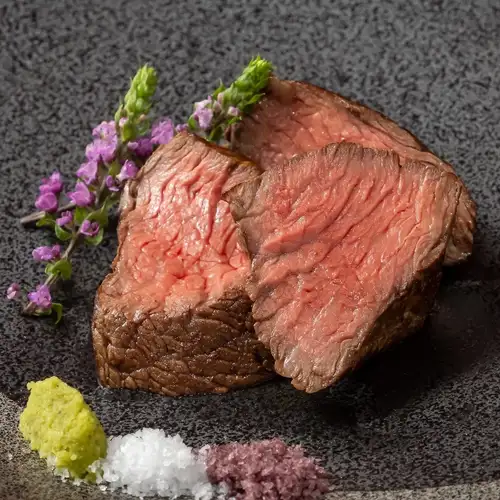 Kobe beef rump steak and Kobe beef sirloin steak, both considered among the world's three finest wagyu beef varieties.