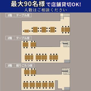 【店舗貸切】お店丸ごと贅沢に独占！一体感抜群の大型宴会に♪大規模なパーティーや打ち上げは、最大90名様まで対応可能な店舗貸切がおすすめ！フロアをまたいだ一体感のあるイベントや、大人数での各種お集まりに最適です。人数などの詳細については、お気軽にご相談ください。