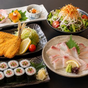【3H飲放】カンパチ薄造りに特製アジフライ×ネギトロの逸品含む『凪』全6品5080円⇒4380円
