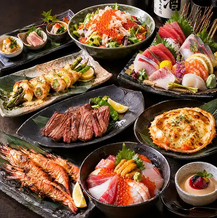 【3小時暢飲】「Sazanami」九道菜套餐包含厚切牛舌、鮭魚籽、螃蟹和七種精選刺身拼盤：¥9650 ⇒ ¥8980