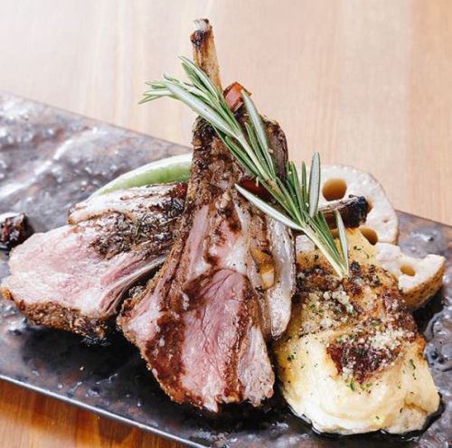 Roasted lamb with herb and anchovy sauce