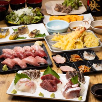 6500円【贅沢コース】《2H飲放題付》本マグロにぎり寿司、牛ステーキ、天ぷらなど贅沢三昧全10品