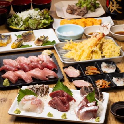 6500円【贅沢コース】《2H飲放題付》本マグロにぎり寿司、牛ステーキ、天ぷらなど贅沢三昧全10品