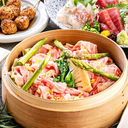 [Miyabi Course] 2 kinds of fresh sashimi and a choice of pork shabu-shabu or steamed in a bamboo steamer! 8 dishes with 2 hours of all-you-can-drink for 3,500 yen