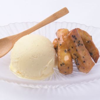 Daigakuimo and vanilla ice cream