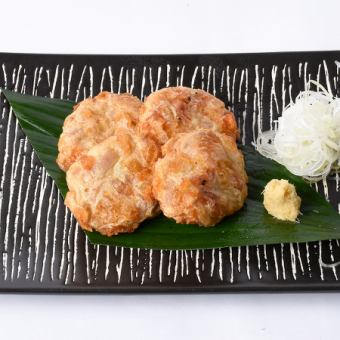 Bite-sized fried fish cakes with sakura shrimp, cheese and lotus root