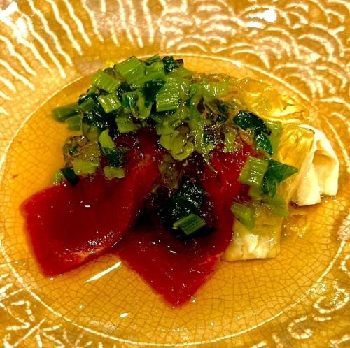 Chilled ostrich and boiled yuba ~Hanawasabi jelly~