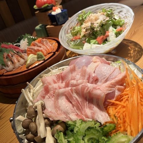 [Very popular hot pot course!] Kina Farm Agu Arthur, Okinawan miso shabu-shabu and seasonal vegetables course