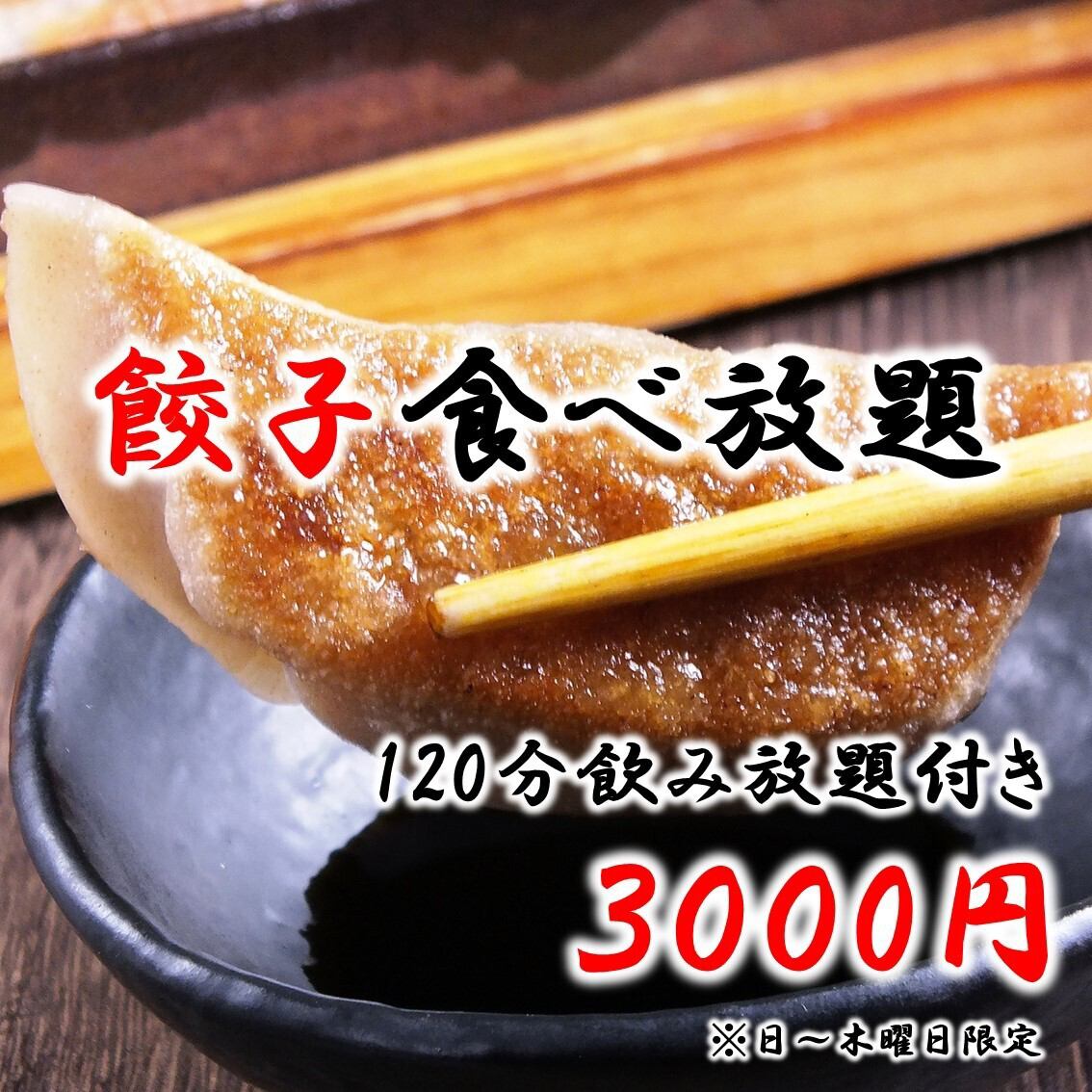 【日～木限定】餃子食べ放題コース（120分飲み放題付き）3000円