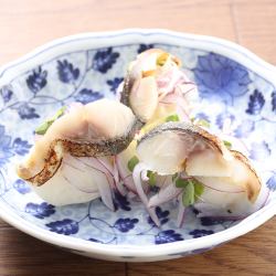 Grilled mackerel potato salad with sweet and sour ginger