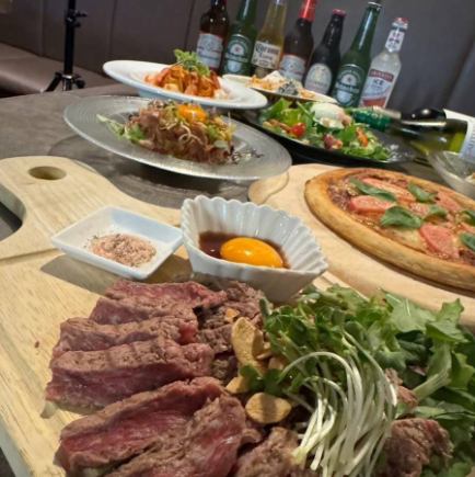 《がっつりプラン》メイン料理【国産ランプステーキ】含む7品+2時間飲み放題6600円(税込)