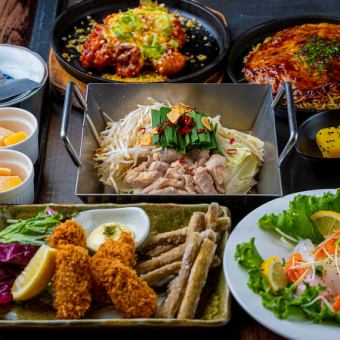 와규 호르몬 냄비, 치즈 불닥 〆에 히로시마류 오코노미 야키 【음방】 포함 5500 엔 코스
