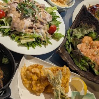 さわらみぞれ煮・エビマヨ・〆に広島流お好み焼き【飲放】付4,700円コース