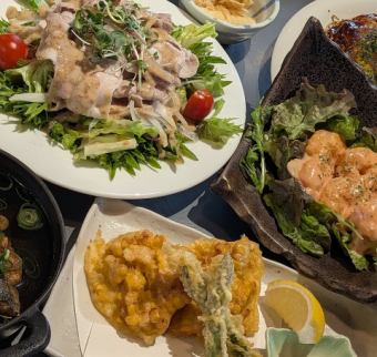 さわらみぞれ煮・エビマヨ・〆に広島流お好み焼き【飲放】付4,700円コース