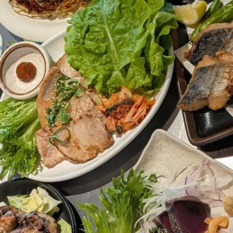 カツオたたき・サムギョプサル・〆に広島流お好み焼き 【飲放】付5500円コース