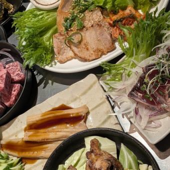 カツオたたき・サムギョプサル・和牛ステーキ　〆に広島流お好み焼き【飲放】付6600円コース
