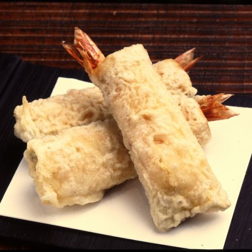 Deep fried shrimp and yuba with cheese