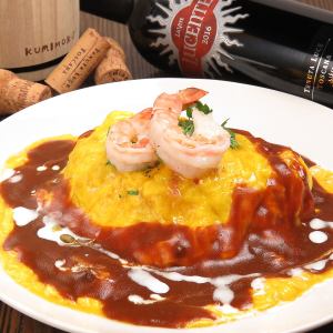 Soft-boiled shrimp omelet rice