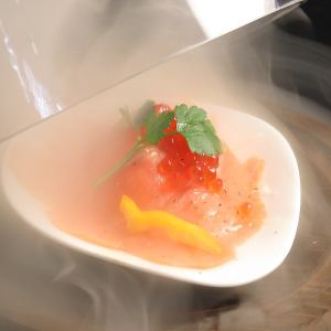 Salmon roe and salmon herb carpaccio