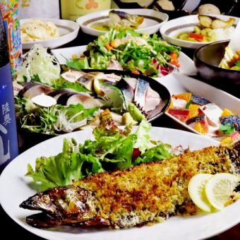 お嬢サバ感動コース◆2時間飲放題付◆造里6種盛・香草パン粉焼・自家製グリーンカレー等全8種