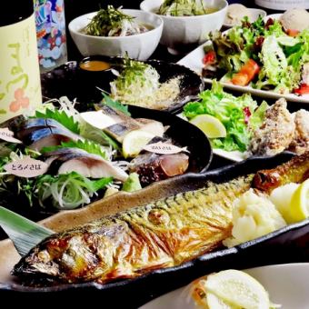 サバリーマン満足コース◆2.5時間飲み放題付◆とろ鯖灰干し塩焼・鯖4種盛・ごま鯖等全8種/飲み会