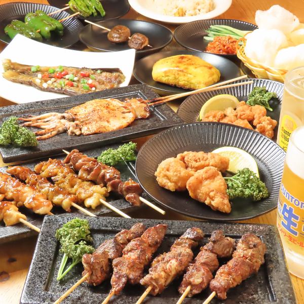 【本格中華のコース】串焼き4種盛りやえび餃子など杏仁豆腐付全7品＋2H飲放⇒3850円(税込)