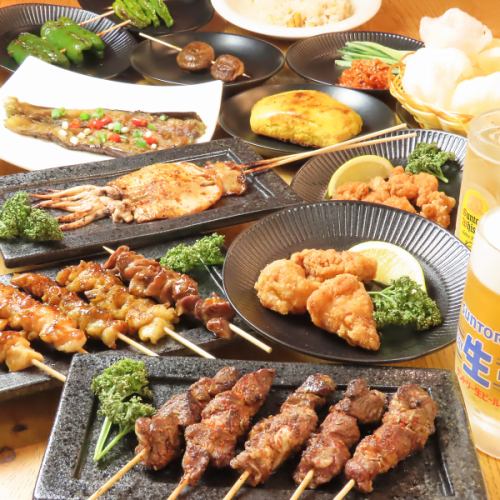 【本格中華のコース】串焼き4種盛りやえび餃子など杏仁豆腐付全7品＋2H飲放⇒3850円(税込)