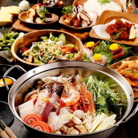 【海鲜潮骚5,000日元套餐】任您选择的海鲜火锅！180分钟无限畅饮◆精致的酱油和辣酱油，共9道菜