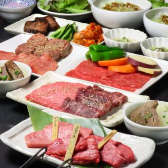 【笑コース】前菜盛り合わせ、極上和牛三点盛りなど含む　全9品　4800円