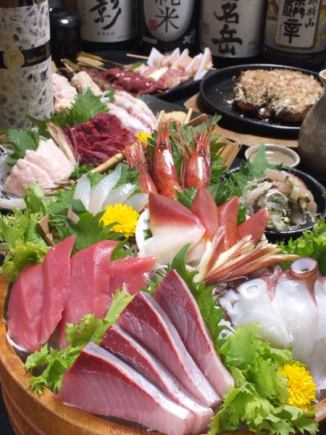【12品6000円】刺身盛・半身揚・串焼盛など12品2H飲み放題6000円♪