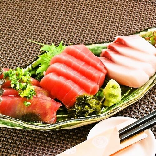 Three servings of sashimi